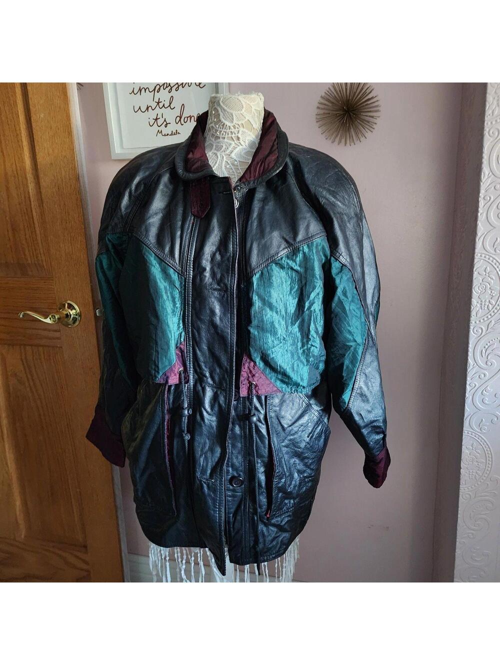 Vintage Pelle New York Milano Leather Nylon Colorblock Jacket Coat Small